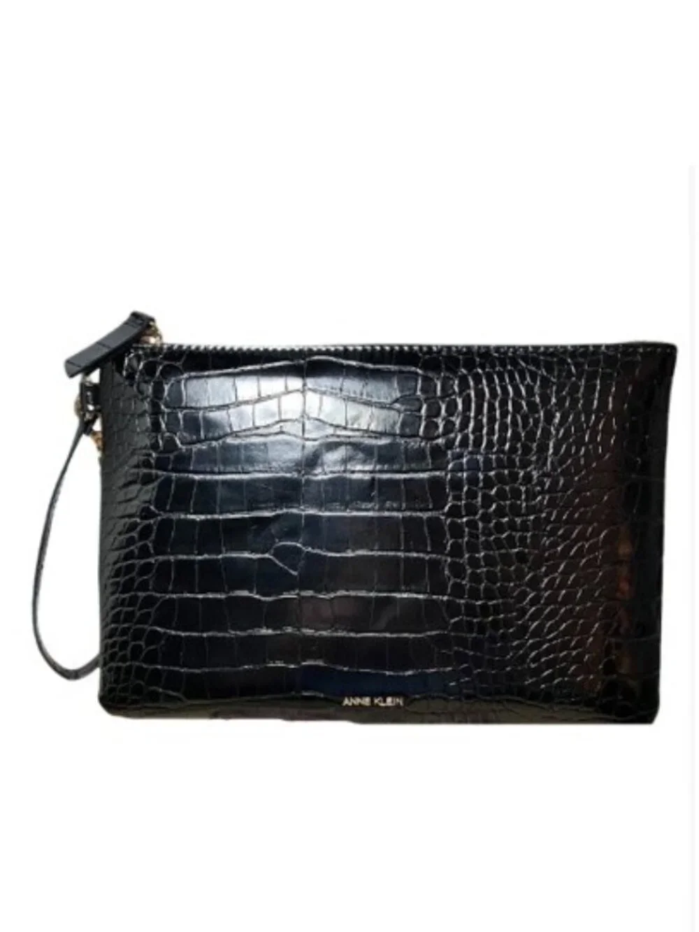 Anne Klein Chic Faux Patent Leather Croc-Embossed Wristlet Like New